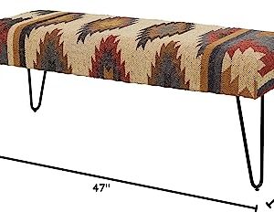 Deco 79 Metal Tribal Bench with Metal Hairpin Legs, 47" x 19" x 16", Multi Colored