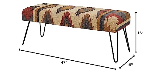 Deco 79 Metal Tribal Bench with Metal Hairpin Legs, 47" x 19" x 16", Multi Colored