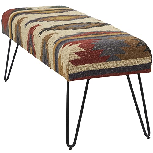 Deco 79 Metal Tribal Bench with Metal Hairpin Legs, 47" x 19" x 16", Multi Colored