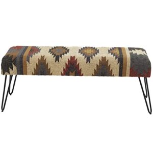 Deco 79 Metal Tribal Bench with Metal Hairpin Legs, 47" x 19" x 16", Multi Colored