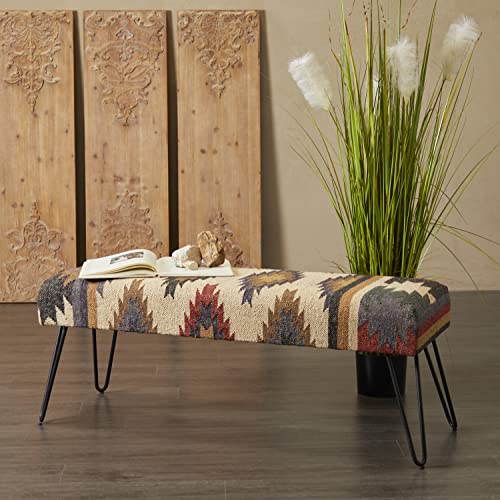 Deco 79 Metal Tribal Bench with Metal Hairpin Legs, 47" x 19" x 16", Multi Colored