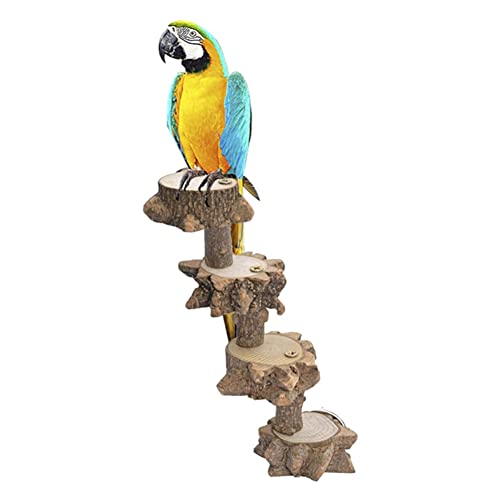 EastVita 17cm 4 Steps Ladder Bird Perch Platform Natural Wood Standing Playground for Parakeet Large Parrot Cage Climbing Toy