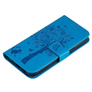 PAOBIR for Samsung Galaxy A14 5G Case,Galaxy A14 5G Wallet Case,Flip Case PU Leather Emboss Love Tree Cat Flowers Wrist Strap Credit Card Folio Kickstand Cover for Samsung Galaxy A14 5G Blue