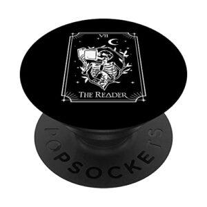 the reader tarot card funny skeleton librarian halloween popsockets swappable popgrip