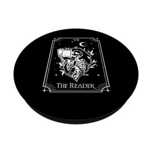 The Reader Tarot Card Funny Skeleton Librarian Halloween PopSockets Swappable PopGrip