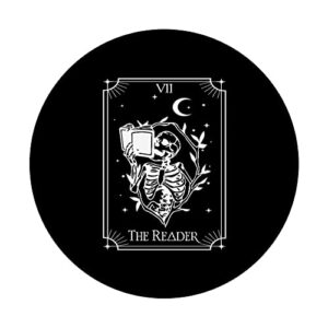 The Reader Tarot Card Funny Skeleton Librarian Halloween PopSockets Swappable PopGrip