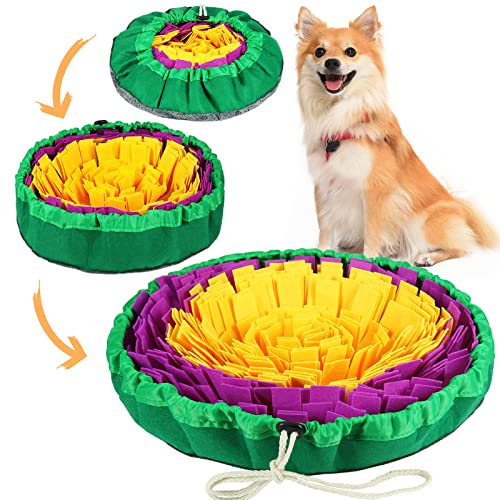 Vivifying Snuffle Mat for Dogs, Enrichment Dog Puzzle Toys for Slow Eating and Keep Busy, Adjustable Dog Sniff Mat Encourages Natural Foraging Skills and Mental Stimulation(Yellow Purple)