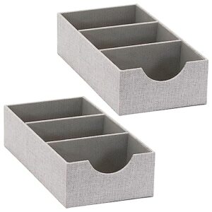 household essentials 3 compartment organizer tray 2 pack, accessory organizer, sturdy drawer organizer with fabric covering, gray