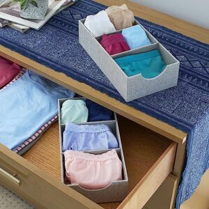 Household Essentials 3 Compartment Organizer Tray 2 Pack, Accessory Organizer, Sturdy Drawer Organizer with Fabric Covering, Gray