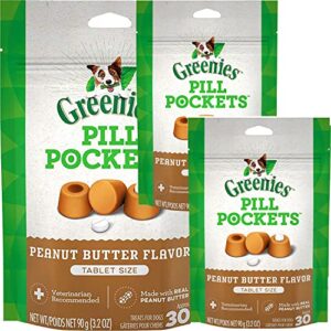 greenies Bundle Pack Pill Pocket Tablet for Dogs (3 Pack) Flavored Dog Treats (90 Tablets) Bundle Dental Chew Treats (Peanut Butter)
