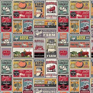farmall tractor cotton fabric by sykel-licensed farmall farm to table vintage posters cotton fabric