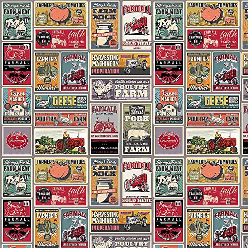 Farmall Tractor Cotton Fabric by Sykel-Licensed Farmall Farm to Table Vintage Posters Cotton Fabric