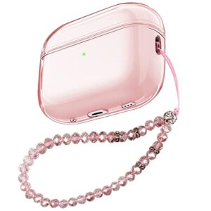 koujaon compatible airpods pro 2nd generation case clear, soft tpu transparent airpods pro 2 case cover (2022) protective skin with hand strap lanyard (clear pink)