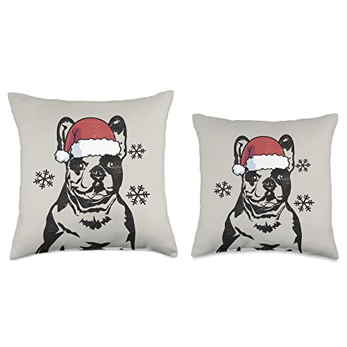 Christmas Love French Bulldog 5 Funny French Bulldog Christmas Santa Hat Frenchie Mom Dad Throw Pillow, 16x16, Multicolor