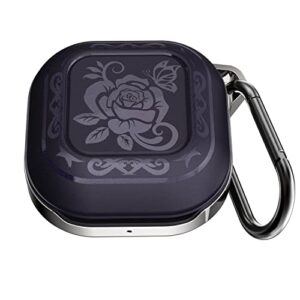 atimira tpu rose carving case with buckle compatible with galaxy buds fe case 2023 galaxy buds 2 pro case 2022/ galaxy buds 2 case 2021/ galaxy buds pro case 2021/ buds live case 2020,black-purple