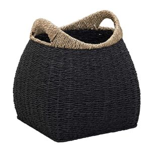 household essentials handled basket, two tone seagrass and paper rope, black