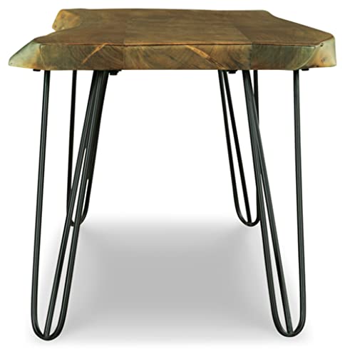 Signature Design by Ashley Haileeten Contemporary Accent Bench with Live Edge Top, Light Brown & Black