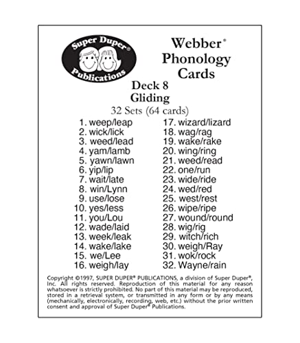 Super Duper Publications | Webber® Phonology Cards - Gliding | Speech Therapy - Phonology Flashcards | Educational Learning Resource for Children