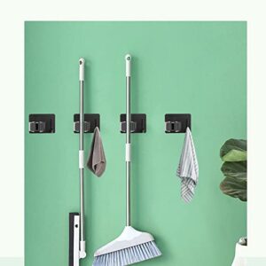 PMIIO 4 Pack Broom Holder Wall Mount, No punching, Upgraded Stainless Steel Broom Holder, Self Adhesive Broom Hanger Gripper for Bathroom, Kitchen, Garage Laundry Room Storage - Black