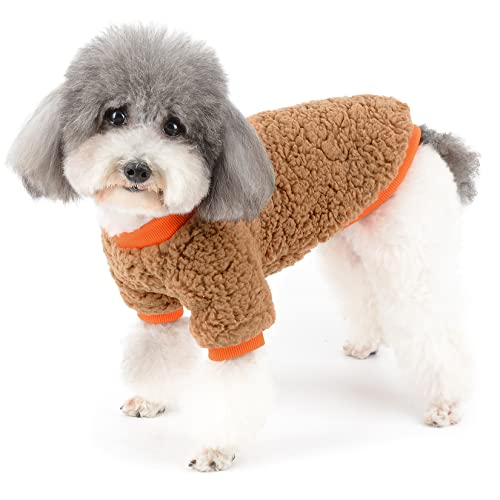 Ranphy Pet Sherpa Fleece Sweaters Fall Winter Soft Cute Small Dogs Boys Girls Puppy Clothes Jumpers Sweatshirt Warm Windproof Cold Weather,Brown,M