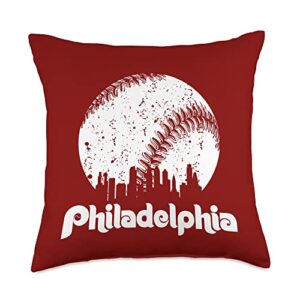 vintage skyline retro philadelphia philly baseball dancing throw pillow, 18x18, multicolor