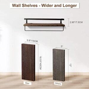 AGM Floating Shelves, Bathroom Floating Shelf Set of 2, Carbonized Black Wall Storage Shelf with Towel Bar, Wall Mounted Shelves for Plants, Book, Bathroom, Bedroom, Kitchen, Living Room Decoration