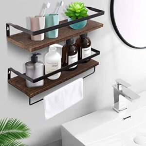 AGM Floating Shelves, Bathroom Floating Shelf Set of 2, Carbonized Black Wall Storage Shelf with Towel Bar, Wall Mounted Shelves for Plants, Book, Bathroom, Bedroom, Kitchen, Living Room Decoration