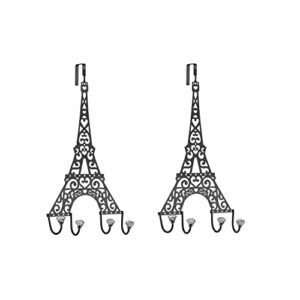 GUSUWOD Set of 2 Long Over The Door Hooks - Paris Themed Eiffel Tower Towel Coat Rack-Wall Hooks Rack for Bathroom, Bedroom, Entryway (20.5" x 10.75")