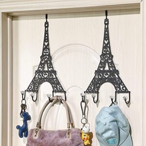 GUSUWOD Set of 2 Long Over The Door Hooks - Paris Themed Eiffel Tower Towel Coat Rack-Wall Hooks Rack for Bathroom, Bedroom, Entryway (20.5" x 10.75")