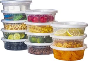 riverblue tshomegoods deli food storage containers with lids 8 oz. /freezer safe/microwaveable/meal prep/airtight lids/take out/disposable/leak proof/buffets/stackable (24 pack) extra hard plastic.