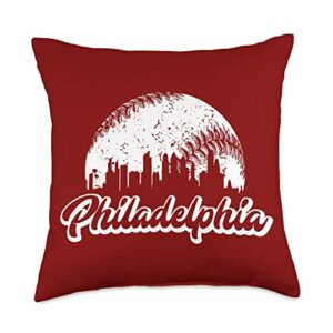 vintage skyline retro philadelphia philly baseball throw pillow, 18x18, multicolor