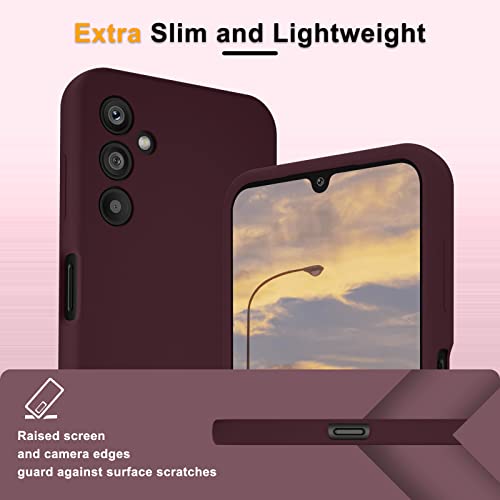 YENAPOON for Samsung Galaxy A14 5G Case and 2 Pack Tempered Glass Screen Protector, Slim Liquid Silicone Shockproof Protective Case - Plum Color