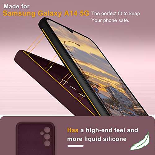 YENAPOON for Samsung Galaxy A14 5G Case and 2 Pack Tempered Glass Screen Protector, Slim Liquid Silicone Shockproof Protective Case - Plum Color