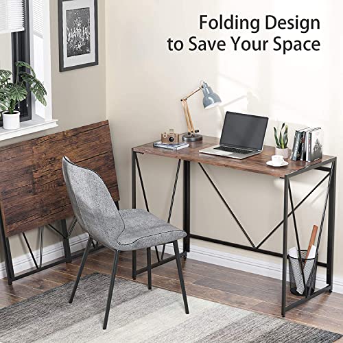 NOBLEWELL HOME NWCD3D Folding Computer Desk, Rustic Brown
