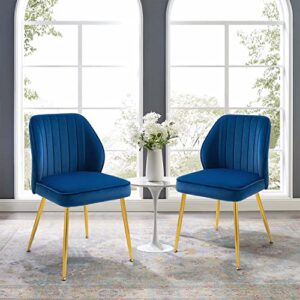 DRAGON GATE Modern Upholstered Dining Chairs Set of 2 with Seat Cushion, Armless Side Chair with Metal Legs for Dining Room Kitchen, Living Room (Blue 2PCS)