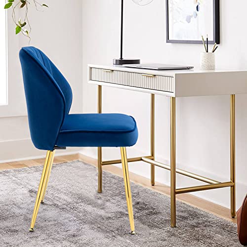 DRAGON GATE Modern Upholstered Dining Chairs Set of 2 with Seat Cushion, Armless Side Chair with Metal Legs for Dining Room Kitchen, Living Room (Blue 2PCS)