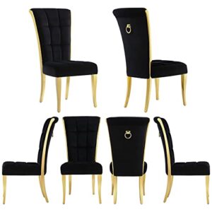 acedÉcor dining chairs,upholstered high end velvet dining room chair with metal back ring pull trim golden legs, modern elegant dining chair for living room, meeting room, kitchen (black, set of 6)