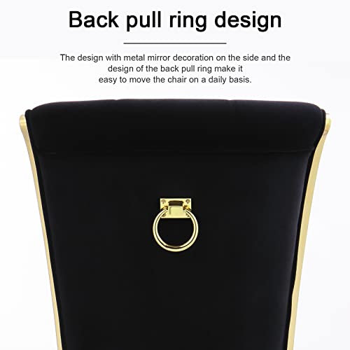 ACEDÉCOR Dining Chairs,Upholstered High end Velvet Dining Room Chair with Metal Back Ring Pull Trim Golden Legs, Modern Elegant Dining Chair for Living Room, Meeting Room, Kitchen (Black, Set of 6)