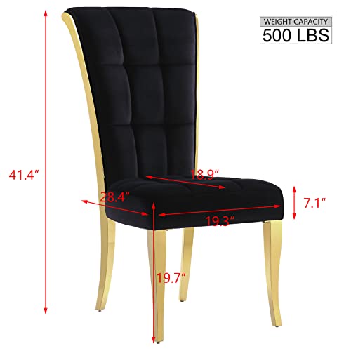 ACEDÉCOR Dining Chairs,Upholstered High end Velvet Dining Room Chair with Metal Back Ring Pull Trim Golden Legs, Modern Elegant Dining Chair for Living Room, Meeting Room, Kitchen (Black, Set of 6)