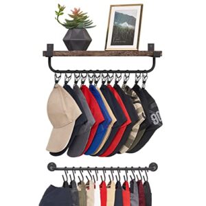 mkono hat rack for wall with shelf 24 baseball caps organizer with 12 hook 12 clips wooden hat shelf metal hat hanger for baseball hats and accessories storage, cowboy hat rack for closet bedroom