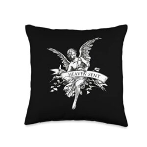 angel y2k aesthetic cherub vintage trendy 2000s heaven sent throw pillow, 16x16, multicolor