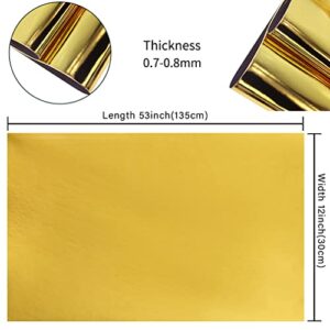 HYANG Gold PU Faux Leather Sheets 1 Roll 12"X53"(30cmX135cm), Faux Leather Very Suitable for Crafts Making Leather Earrings, Bows, Handbag ，Sewing (Mirror)