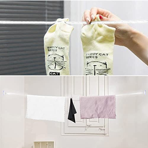 2 Pack Travel Clothesline with Hooks and Suction Cups, Portable Retractable Clothesline Camping Accessories for Outdoor and Indoor Use, Backyard, Vacation Hotel, Balcony Clothes Drying Line(White)