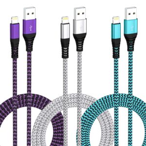 mfi certified iphone charger, 3 pack 6ft usb lightning charging cable nylon braided iphone charger cord compatible with iphone 14/13/12/11 pro max/xs max/8/7/plus/ipad(6 feet)