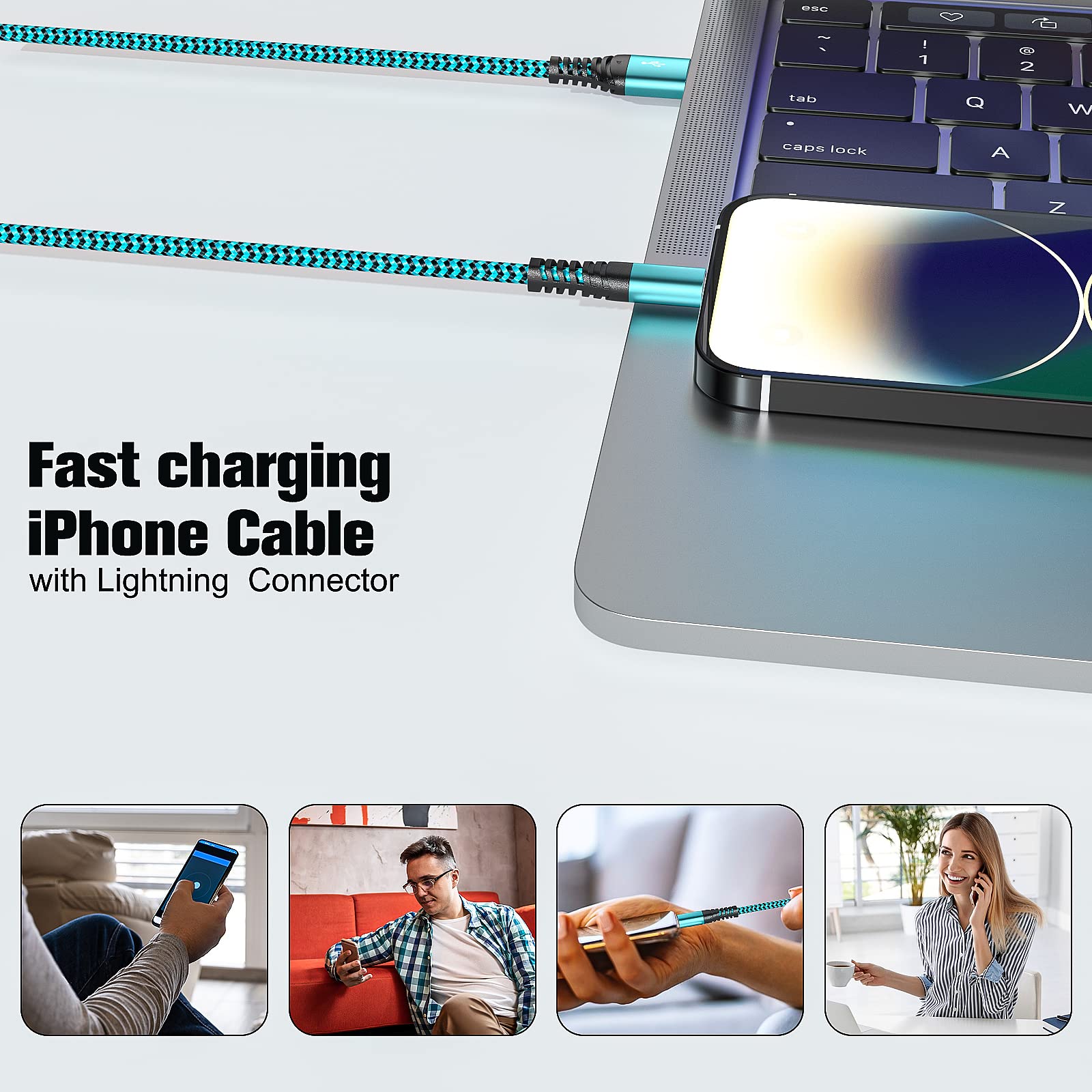 MFi Certified iPhone Charger, 3 Pack 6FT USB Lightning Charging Cable Nylon Braided iPhone Charger Cord Compatible with iPhone 14/13/12/11 Pro Max/XS MAX/8/7/Plus/iPad(6 Feet)