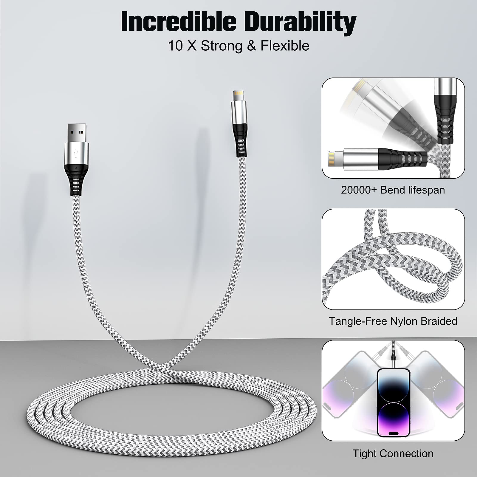 MFi Certified iPhone Charger, 3 Pack 6FT USB Lightning Charging Cable Nylon Braided iPhone Charger Cord Compatible with iPhone 14/13/12/11 Pro Max/XS MAX/8/7/Plus/iPad(6 Feet)