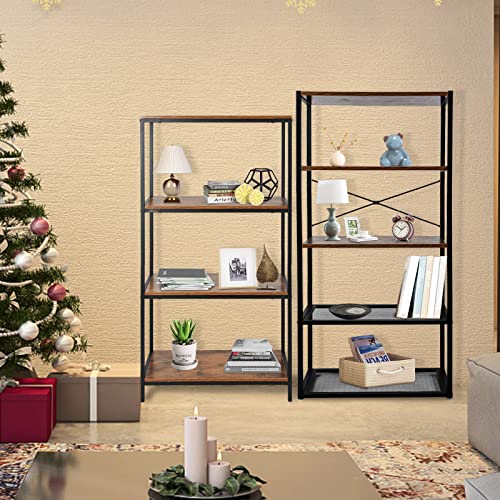 ECOMEX 4 Tier Bookshelf, Tall Bookcase with Metal Frame for Stroge,Industrial Bookshelf and Bookcases for Bedroom,Livingroom,Office Brown