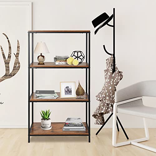 ECOMEX 4 Tier Bookshelf, Tall Bookcase with Metal Frame for Stroge,Industrial Bookshelf and Bookcases for Bedroom,Livingroom,Office Brown