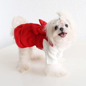 FLAdorepet Dog Dress for Christmas Holiday Party Winter Warm Small Dog Bowknot Dress Tutu Skirt, Cat Costume Clothes Pet Apparel (Large, Red)