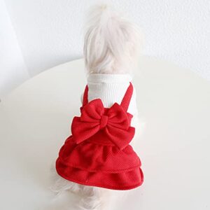 FLAdorepet Dog Dress for Christmas Holiday Party Winter Warm Small Dog Bowknot Dress Tutu Skirt, Cat Costume Clothes Pet Apparel (Large, Red)